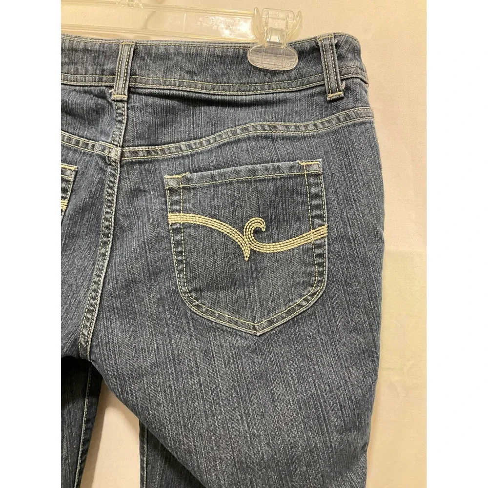 Chico's Crop Jeans‎ Womens Size 0 Dark Wash Denim Stretch Embroidered Pockets